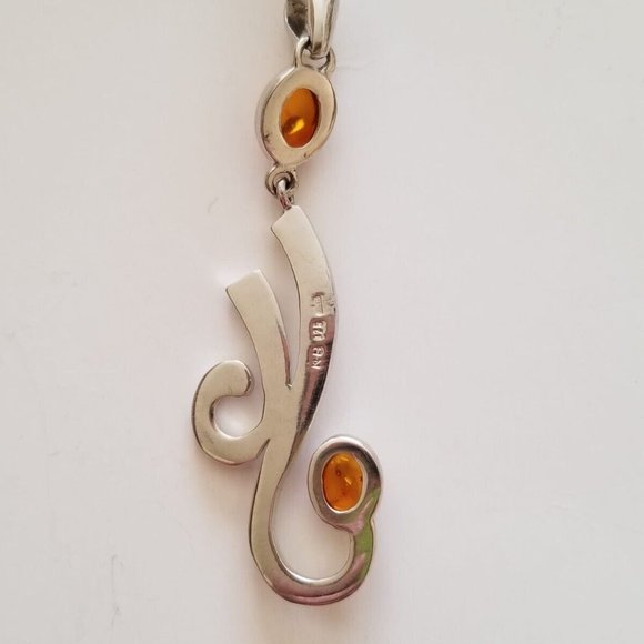 Unique High Shine Non Tarnish 925 Sterling Silver Amber Pendant Made in Italy - Picture 3 of 7